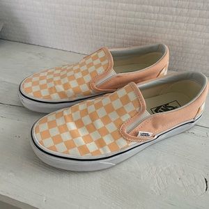 Peach Checkered Vans! WORN ONCE. Like brand new!